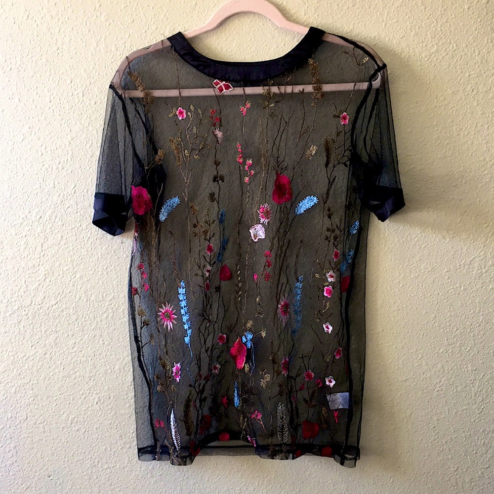 Fashion Nova Mesh Coverup w/ Floral Embroidery